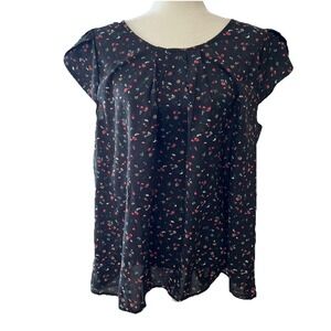 Women's Wild Jasmine Floral Short  Sleeve Blouse Tulip Sleeve 3x Black Pink 3X